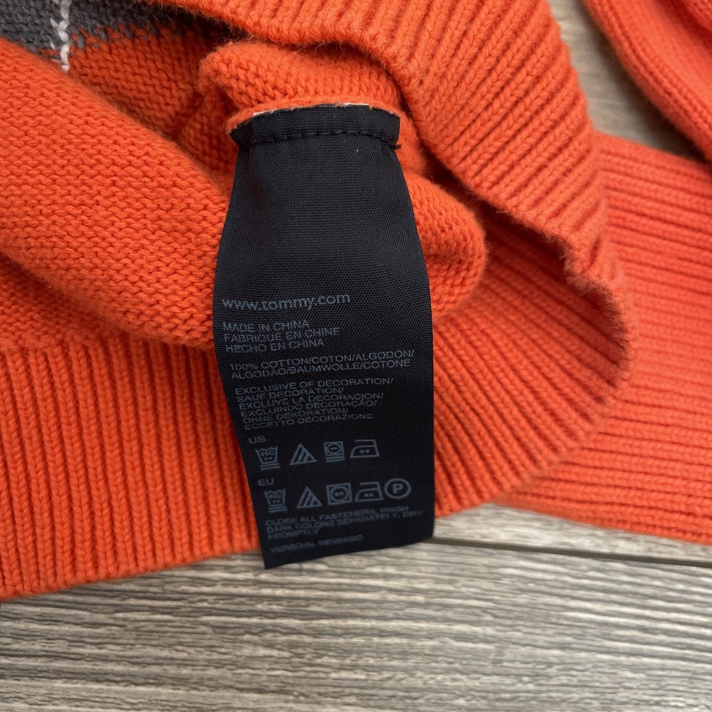 Tommy Hilfiger Argyle Cardigan Sweater Size Large Orange Shawl gold Buttons - Picture 7 of 7